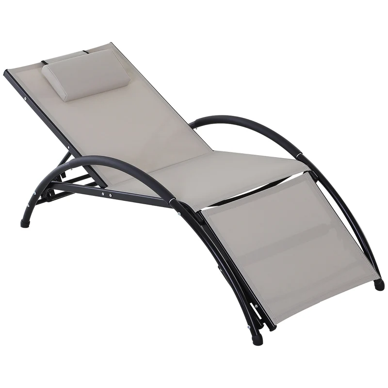 Outsunny Tumbona Aluminio de Jardín Reclinable con Respaldo Ajustable de 5 Niveles Reposapiés Regulable y Reposacabezas Extraíble para Terraza Balcón Exterior 66x152x81 cm Beige