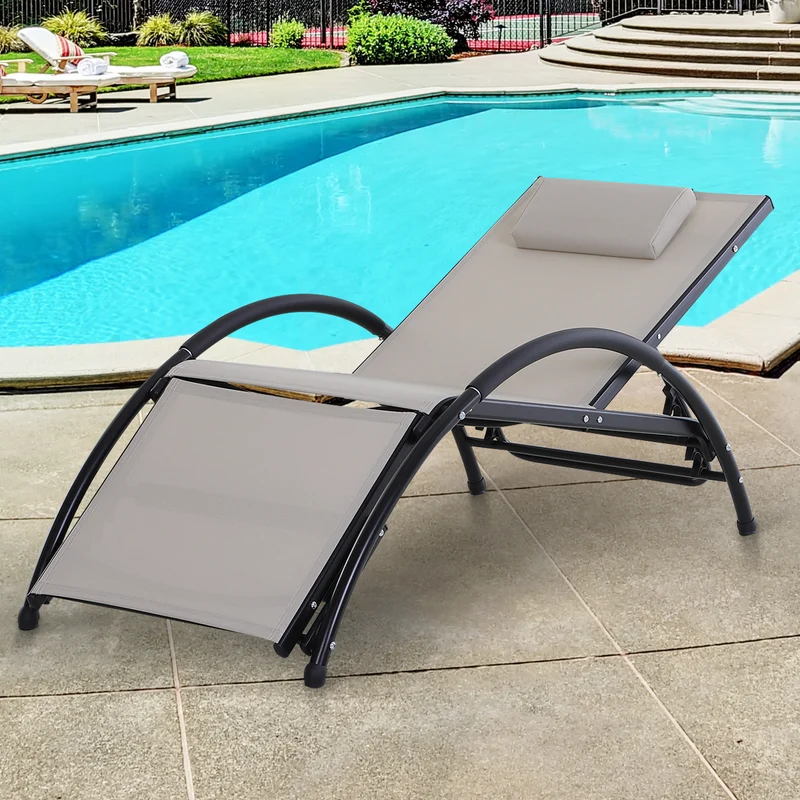 Outsunny Tumbona Aluminio de Jardín Reclinable con Respaldo Ajustable de 5 Niveles Reposapiés Regulable y Reposacabezas Extraíble para Terraza Balcón Exterior 66x152x81 cm Beige