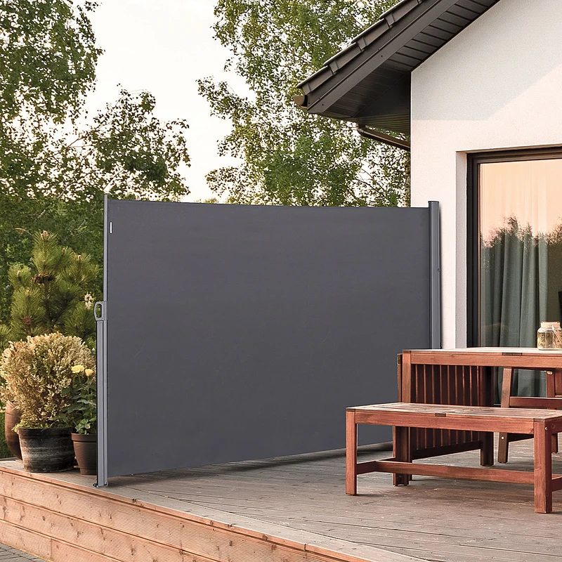 Outsunny Pantalla de Toldo Lateral Retráctil 300x180cm para Terraza Patio o Jardín de Mampara de Privacidad para Exterior Plegable Gris