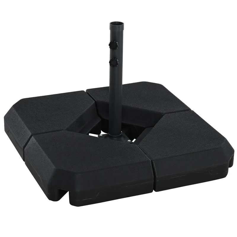 Outsunny Base para Sombrilla de Ø48 mm con 4 Pesos Rellenables de Agua o Arena de 60L Soporte de Sombrilla en Forma de Cruz con Tubo de Acero 80x80x56 cm Negro