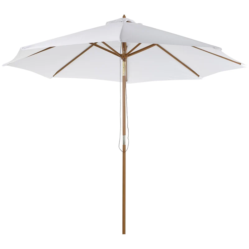 Outsunny Sombrilla Parasol de Madera Grande Ø300x250cm para Exterior Jardín Patio Altura Ajustable en 3 Niveles Desmontable Portátil Fácil de Guardar y Transportar Color Marfil