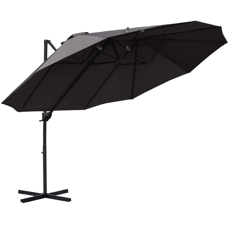 Outsunny Sombrilla Doble Parasol Grande Inclinable para Jardín con Manivela Abrir y Cerrar Fácilmente 12 Varillas de Acero Ofrece Una Alta Estabilidad Gris y Negro 270x440x250 cm