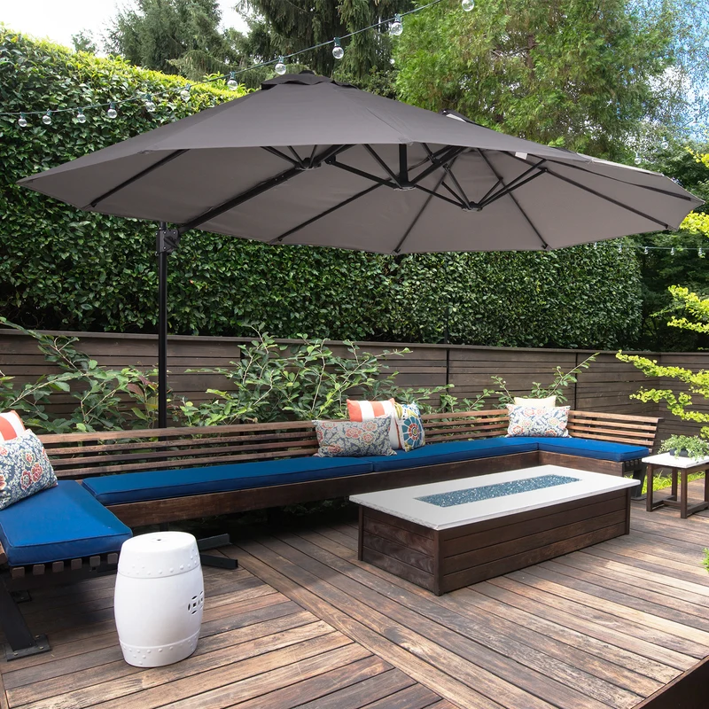 Outsunny Sombrilla Doble Parasol Grande Inclinable para Jardín con Manivela Abrir y Cerrar Fácilmente 12 Varillas de Acero Ofrece Una Alta Estabilidad Gris y Negro 270x440x250 cm