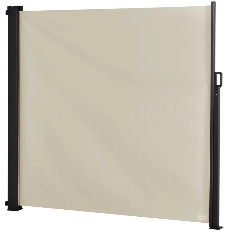 Outsunny Toldo Lateral Retráctil Exterior 350x180cm Pantalla de Privacidad contra Sol Viento Visión para Jardín Patio Balcón Tejado Hecho de Aluminio Poliéster Montar Utilizar Fácil Beige