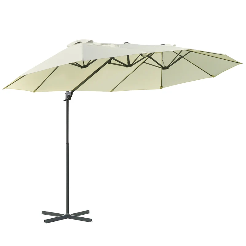 Outsunny Sombrilla Doble Parasol Grande Inclinable para Jardín con Manivela Abrir y Cerrar Fácilmente 12 Varillas de Acero Ofrece Una Alta Estabilidad Beige y Negro 270x440x250cm