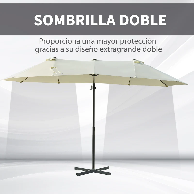 Outsunny Sombrilla Doble Parasol Grande Inclinable para Jardín con Manivela Abrir y Cerrar Fácilmente 12 Varillas de Acero Ofrece Una Alta Estabilidad Beige y Negro 270x440x250cm