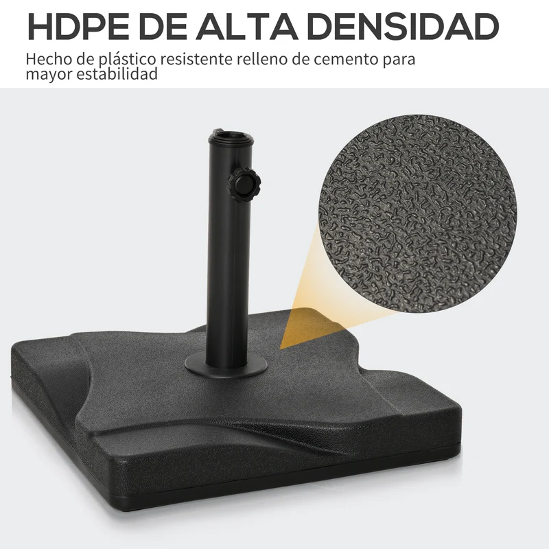 Outsunny Base de Sombrilla de Jardín Peso 20 kg Apta para Distintos Diámetros de Poste Ø32mm, Ø38mm, Ø48mm Rellena con Cemento Estable 41,5x41,5x33cm Negro