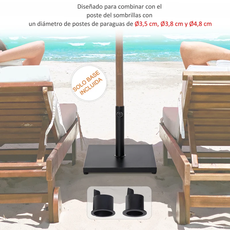 Outsunny Base para Sombrilla de Jardín Peso Neto 18 kg Soporte Pie para Parasol Apto para Postes de Ø35mm/Ø38mm/Ø48mm para Jardín Patio Negro 45x45x39 cm