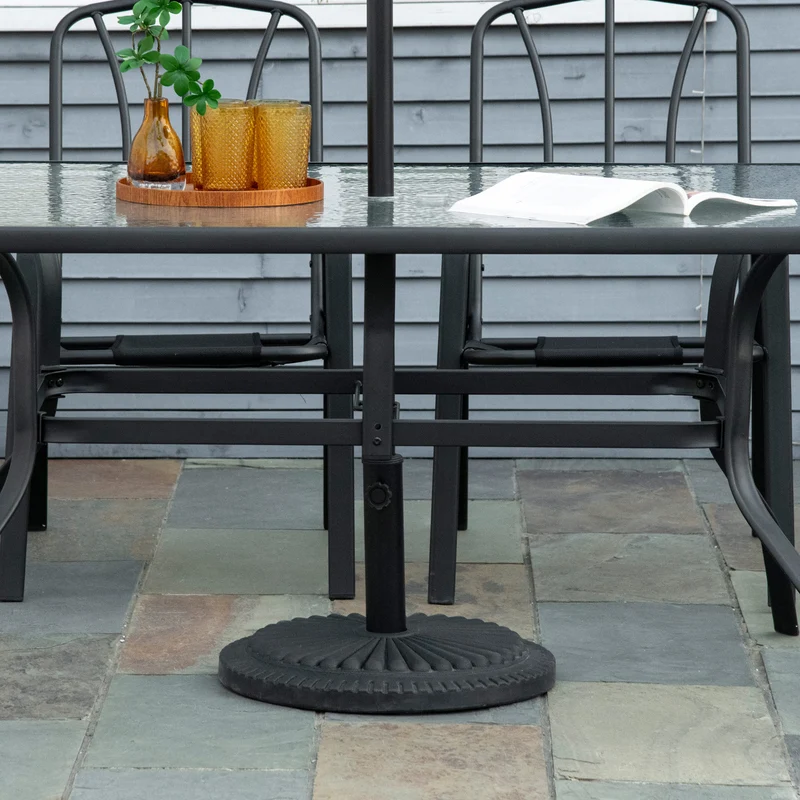 Outsunny Base para Sombrilla de Jardín Peso Neto 14 kg Soporte de Parasol Apto para Postes de 35mm/38mm/48mm Rellena de Cemento Metal para Terraza Exterior Ø49x32 cm Negro