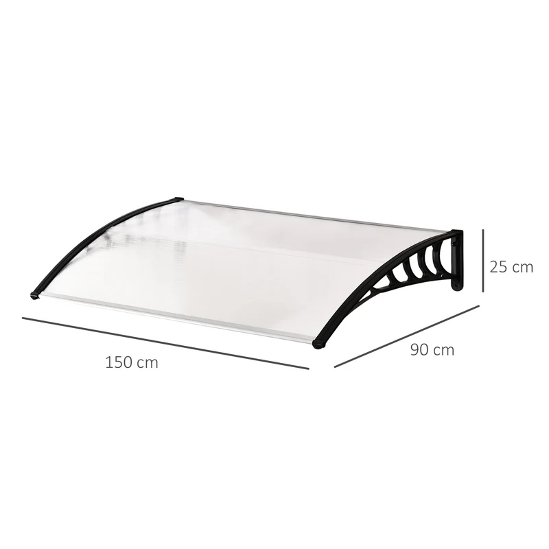 Outsunny Tejadillo de Protección contra Sol y Lluvia Marquesina para Puertas de Exterior Marquesina de Techo Diseño Moderno Aleación de Aluminio Duradero 150x90x25 cm Transparente