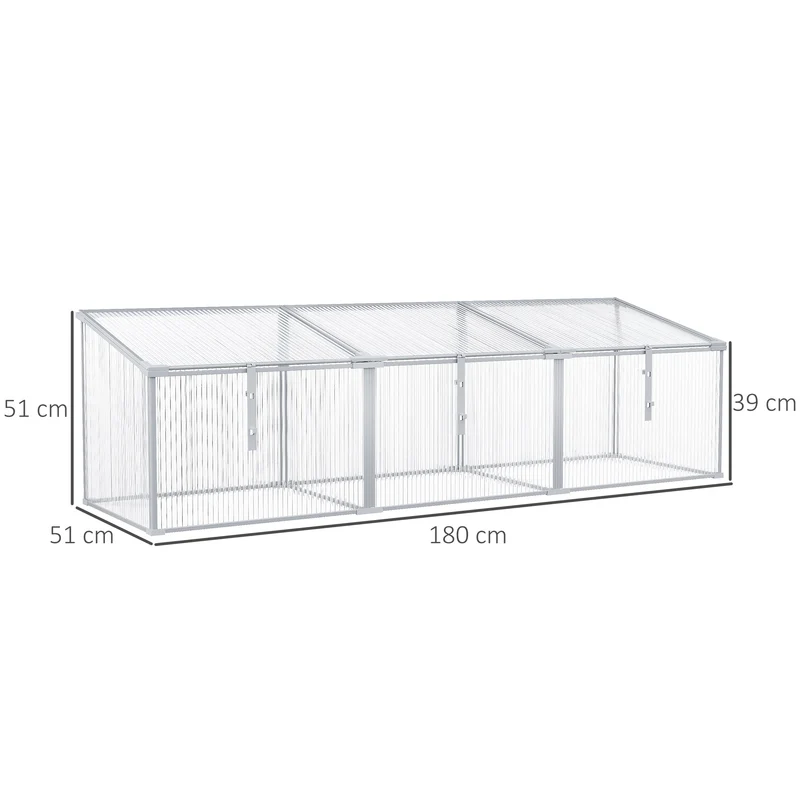 Outsunny Invernadero de Jardín 180x51x51 cm Aluminio Policarbonato Transparente Vivero Casero para Plantas Cultivos Protección UV y Resistente