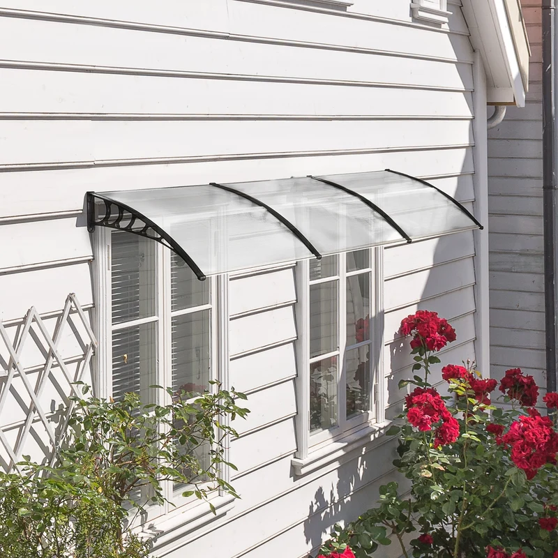 Outsunny Tejadillo de Protección contra Sol y Lluvia Marquesina para Puertas de Exterior Marquesina de Techo Diseño Moderno Aleación de Aluminio 90x295x23,5 cm Transparente