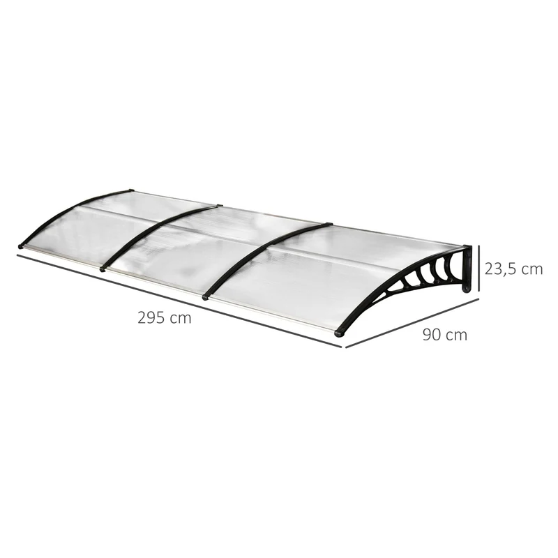 Outsunny Tejadillo de Protección contra Sol y Lluvia Marquesina para Puertas de Exterior Marquesina de Techo Diseño Moderno Aleación de Aluminio 90x295x23,5 cm Transparente