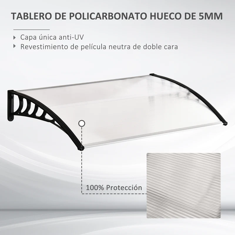 Outsunny Tejadillo de Protección contra Sol y Lluvia Marquesina para Puertas de Exterior Marquesina de Techo Diseño Moderno Aleación de Aluminio Duradero 122x89x24 cm Transparente