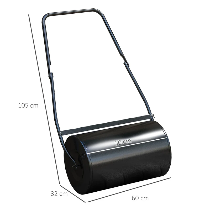 DURHAND Rodillo de Césped de Jardín Apisonadora de Césped de Acero 38L Llena de Agua o Arena Medida de Rodillo Φ50x32cm Asa Desmontable