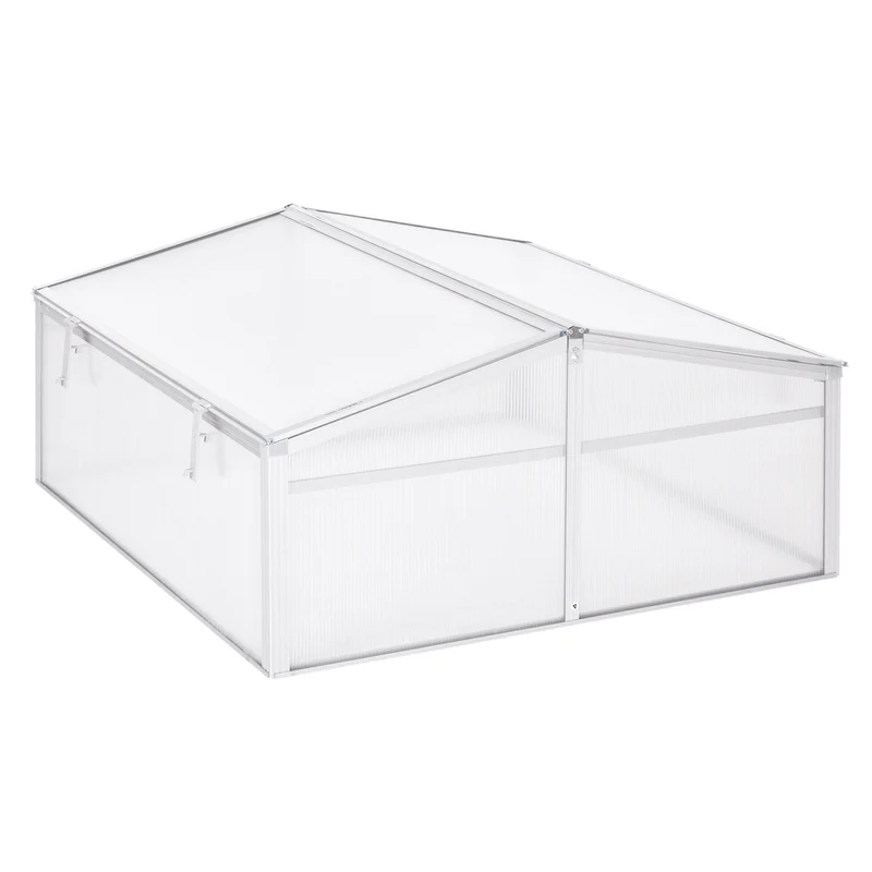 Outsunny Invernadero de Jardín 100x100x48 cm Aluminio Policarbonato Transparente Vivero Casero para Plantas Cultivos Protección UV y Resistente