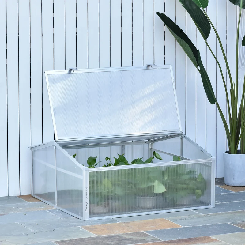 Outsunny Invernadero de Jardín 100x100x48 cm Aluminio Policarbonato Transparente Vivero Casero para Plantas Cultivos Protección UV y Resistente