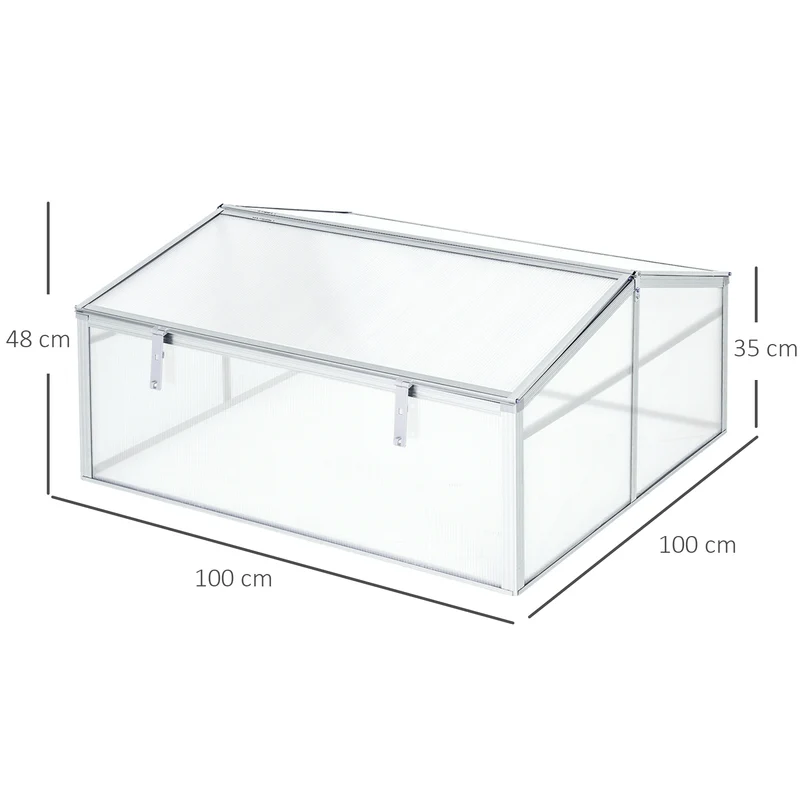 Outsunny Invernadero de Jardín 100x100x48 cm Aluminio Policarbonato Transparente Vivero Casero para Plantas Cultivos Protección UV y Resistente