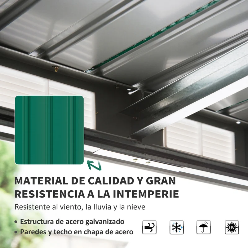 Outsunny Caseta de Jardín Exterior 3,2 m² 280x130x172 cm Cobertizo de Jardín Exterior con Puerta Corredera Techo Inclinado Base Refuerzo (Suelo NO Incluido) y 2 Ventanas Verde Oscuro