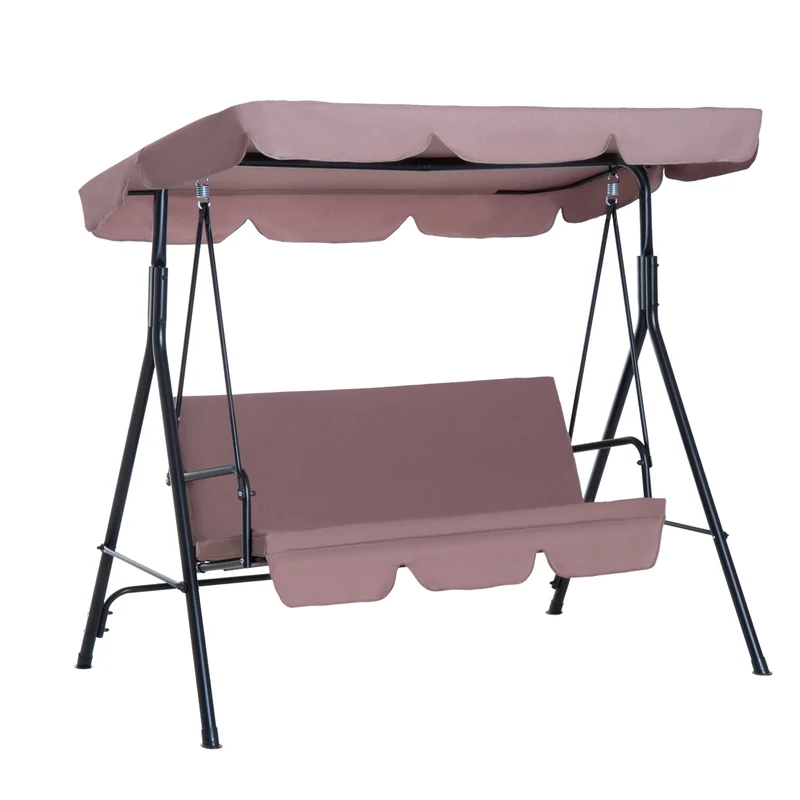 Outsunny Columpio de Jardín de 3 Plazas Silla Balancín con Parasol Techo Ajustable en Ángulo Impermeable para Exterior Terraza Balcón Carga Máx. 200 kg Acero 172x110x153 cm Marrón