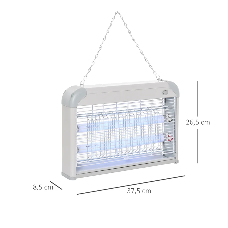 Outsunny Lámpara Anti-mosquitos Lámpara Matamoscas Eléctrica Lámpara Anti-insectos 20W Área 60m² Seguro y Eficaz con Luz UV para Exterior e interior