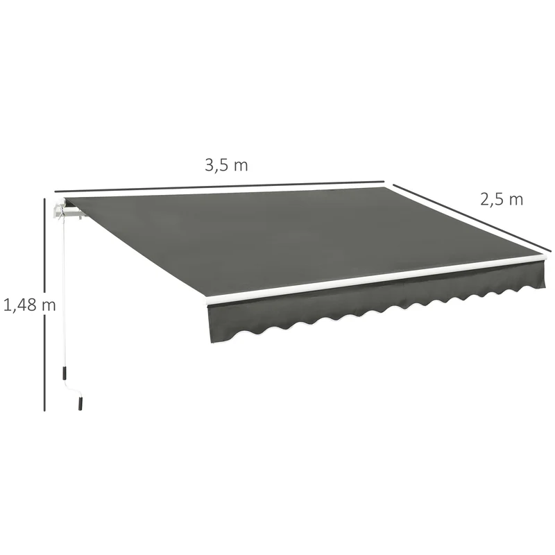 Outsunny Toldo Manual Plegable 3.5x2.5m de Aluminio Toldo Balcón Patio Terraza con Manivela Resistente al Agua Protección Solar UV para Jardín Exterior Gris