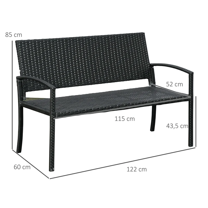Outsunny Banco Jardín Lounge Silla 2 Plazas Muebles para Jardín Exterior Terraza 2 Plazas Ratán Sintético Carga 240kg 122x60x85 cm Marco Acero