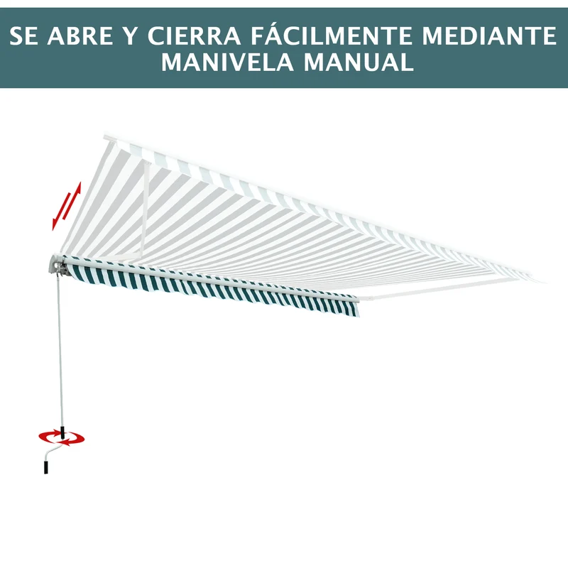 Outsunny Toldo Manual Retráctil 295x250 cm Toldo para Balcón con Manivela de Metal Impermeable y Anti-UV Toldo Enrollable de Exterior para Jardín Terraza Ventanas Verde