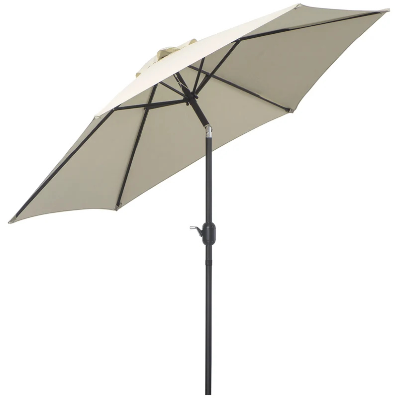 Outsunny Sombrilla para Jardín de Aluminio Ø260x235 cm Parasol de Jardín Reclinable con Manivela y 6 Varillas de Metal para Terraza Exterior Balcón Crema