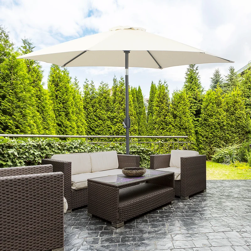 Outsunny Sombrilla para Jardín de Aluminio Ø260x235 cm Parasol de Jardín Reclinable con Manivela y 6 Varillas de Metal para Terraza Exterior Balcón Crema