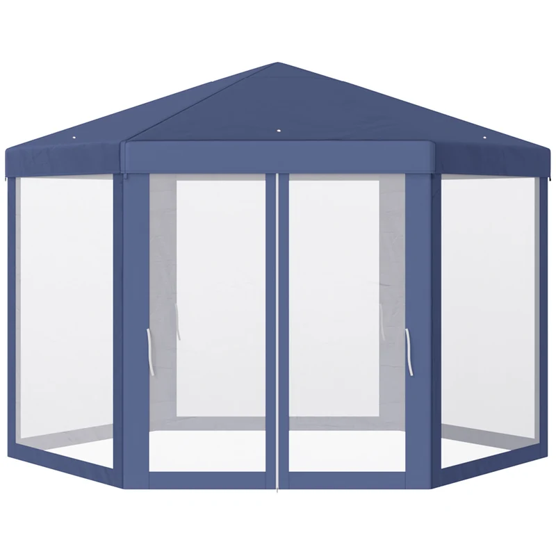 Outsunny Carpa Gazebo tipo Cenador Hexagonal con Mosquitera para Jardín y Terraza Ø1,97 m Material de Poliéster Impermeable (Azul)