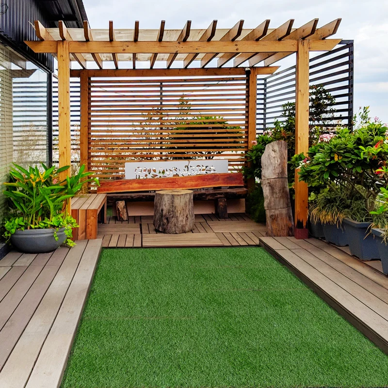 Outsunny Césped Artificial 30x30 cm 10 Piezas con Altura de Hierba 25mm Alta Densidad de 11000 Alfombra de Césped Artificial Césped Sintética para Jardín Terraza Exterior Verde