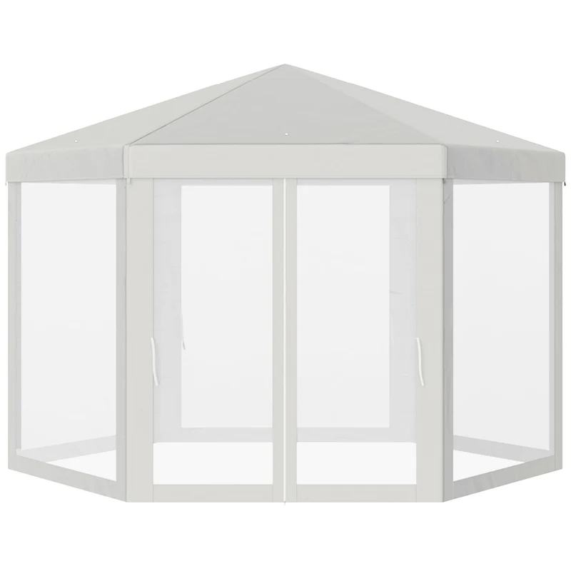 Outsunny Carpa Gazebo tipo Cenador Hexagonal con Mosquitera para Jardín y Terraza Ø1.97 m Material de Poliéster Impermeable (Crema)