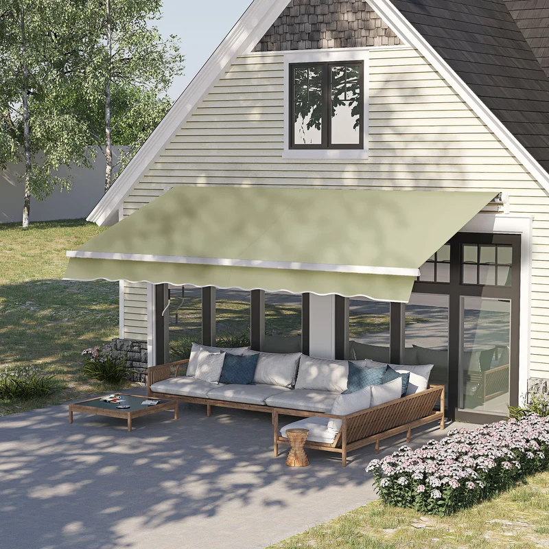 Outsunny Toldo Manual Retráctil 295x250 cm Toldo para Balcón con Manivela de Metal Impermeable y Anti-UV Toldo Enrollable de Exterior para Jardín Terraza Ventanas Crema