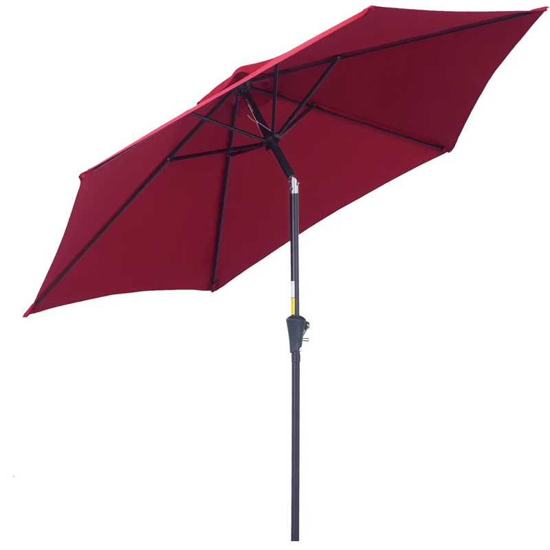 Outsunny Sombrilla para Jardín de Aluminio Ø260x235 cm Parasol de Jardín Reclinable con Manivela y 6 Varillas de Metal para Terraza Exterior Balcón Rojo