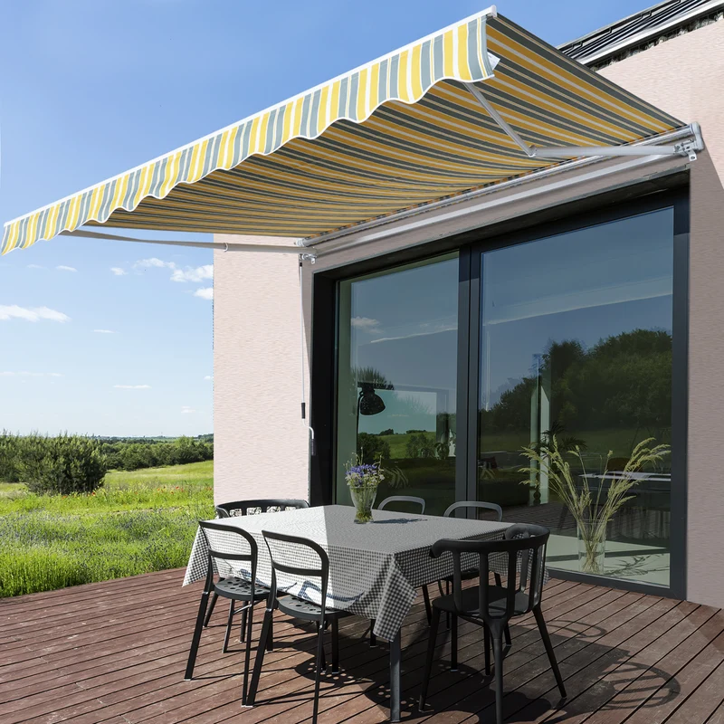 Outsunny Toldo Manual Plegable 3.5x2.5m de Aluminio Toldo Balcón Patio Terraza con Manivela Resistente al Agua Protección Solar UV para Jardín Exterior Amarillo
