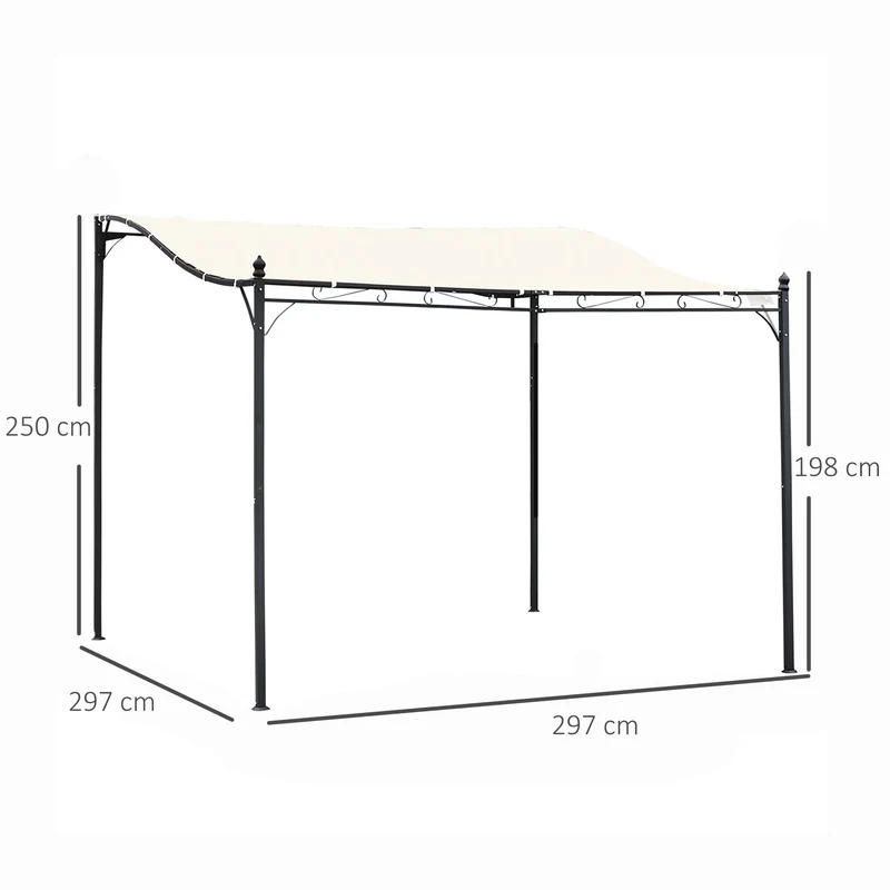 Outsunny Cenador de Jardín 3x3 m Pérgola con Toldo y 16 Orificios de Drenaje para Patio Terraza Metal y Poliéster 180 g/m² Resistente Crema