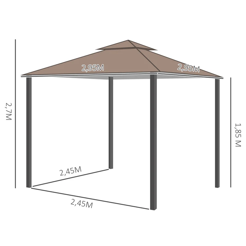 Outsunny Cenador de Jardín 3x3m Pabellón con Doble Techo y Mosquiteras Laterales con Cremallera Buena Ventilación Gazebo para Terraza Eventos Fiestas Bodas Marrón y Blanco