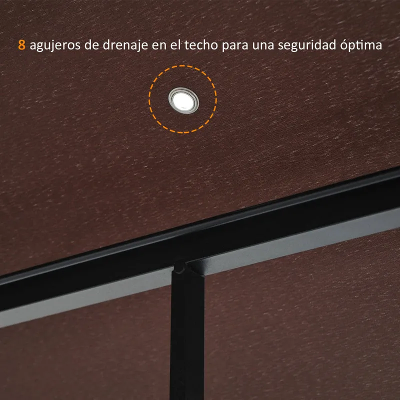 Outsunny Cenador de Jardín 3x3m Pabellón con Doble Techo y Mosquiteras Laterales con Cremallera Buena Ventilación Gazebo para Terraza Eventos Fiestas Bodas Marrón y Blanco