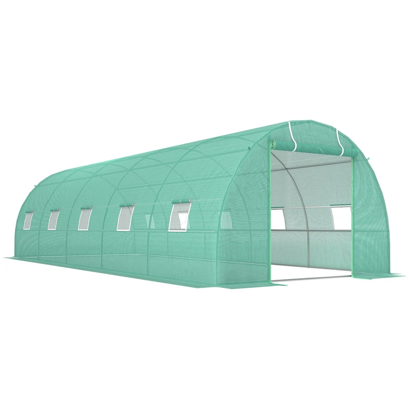 Outsunny Invernadero de Exterior Invernadero de Túnel 8x3x2 m Invernadero de Jardín con 12 Ventanas y Puerta Enrollable para Cultivo Plantas Tomates Verduras Acero y PE 140 g/m² Verde