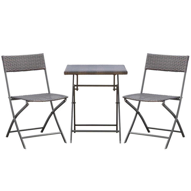 Outsunny Conjunto de Muebles de Jardín Plegable de 3 Piezas Juego de Sillas y Mesa de Ratán para Patio Balcón Jardín Diseño Trenzado Elegante Mesa de 60x60x72 cm Negro