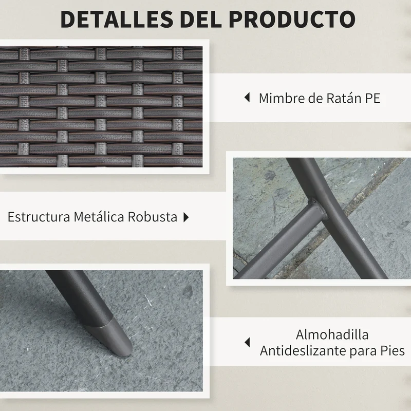Outsunny Conjunto de Muebles de Jardín Plegable de 3 Piezas Juego de Sillas y Mesa de Ratán para Patio Balcón Jardín Diseño Trenzado Elegante Mesa de 60x60x72 cm Negro