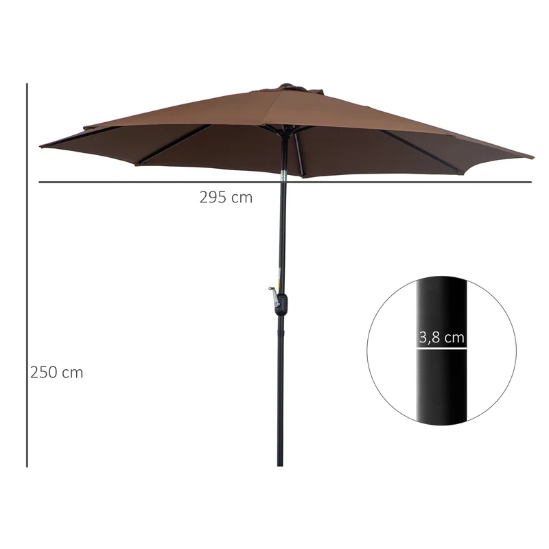 Outsunny Sombrilla de Jardín Ø295x250 cm con Manivela Parasol Exterior con Mecanismo de Inclinación y Poste Desmontable de Metal para Terraza Piscina Patio Café