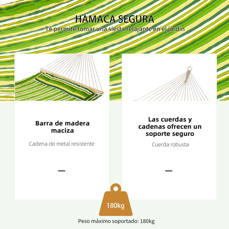 Outsunny Hamaca Colgante de Algodón para Jardín Camping Playa Picnic con Almohadilla 188x140cm con Carga de 180 kg