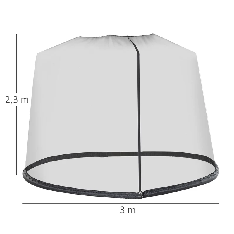 Outsunny Mosquitera para Sombrillas de Jardín Ø3 m Malla para Cubierta de Sombrilla con Cremallera y Tubo Rellenable de Agua para Terraza Balcón Exterior Negro