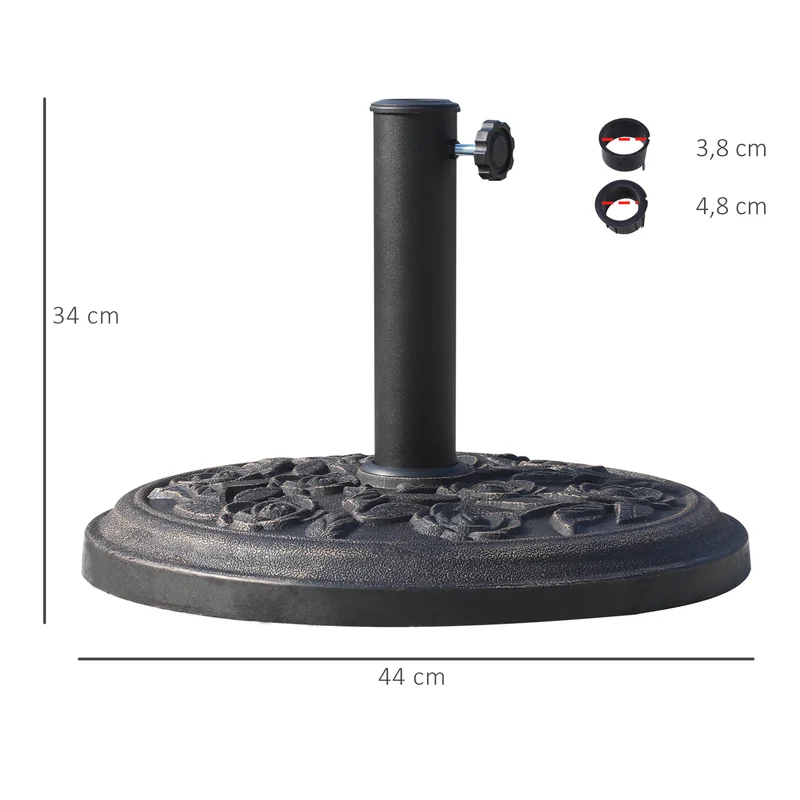 Outsunny Base para Sombrilla de Jardín Peso Neto 12 kg Soporte de Parasol Redondo de Resina para Postes de 38mm/48mm para Terraza Patio Exterior Ø44x34 cm Bronce