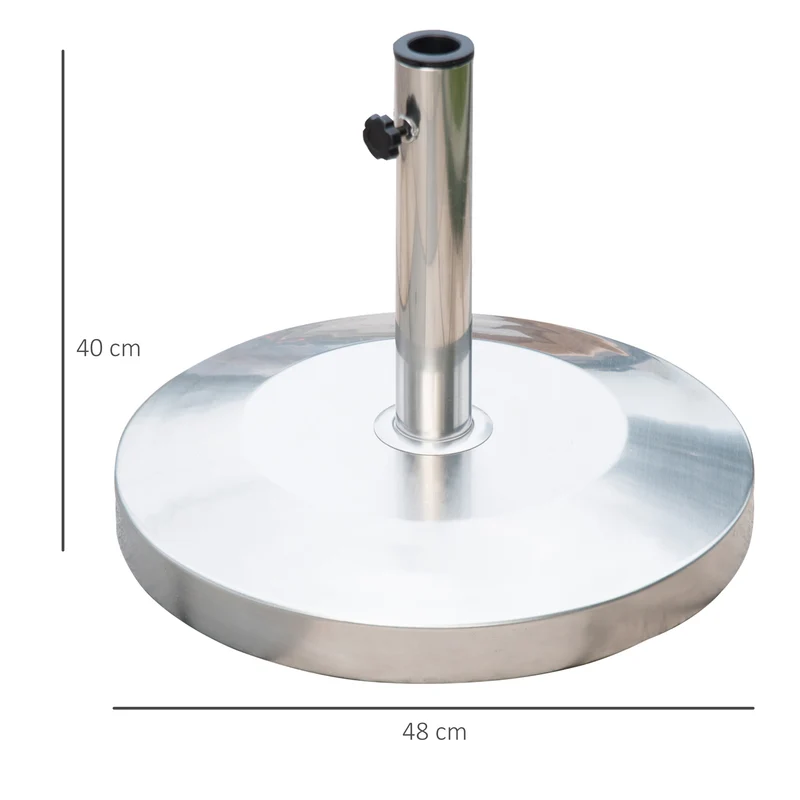 Outsunny Base para Sombrilla de Jardín Acero Inoxidable Peso Neto 25 kg Soporte Pie para Parasol Apto para Postes de Ø35 mm/Ø38 mm/Ø48 mm para Jardín Patio Color Plateado