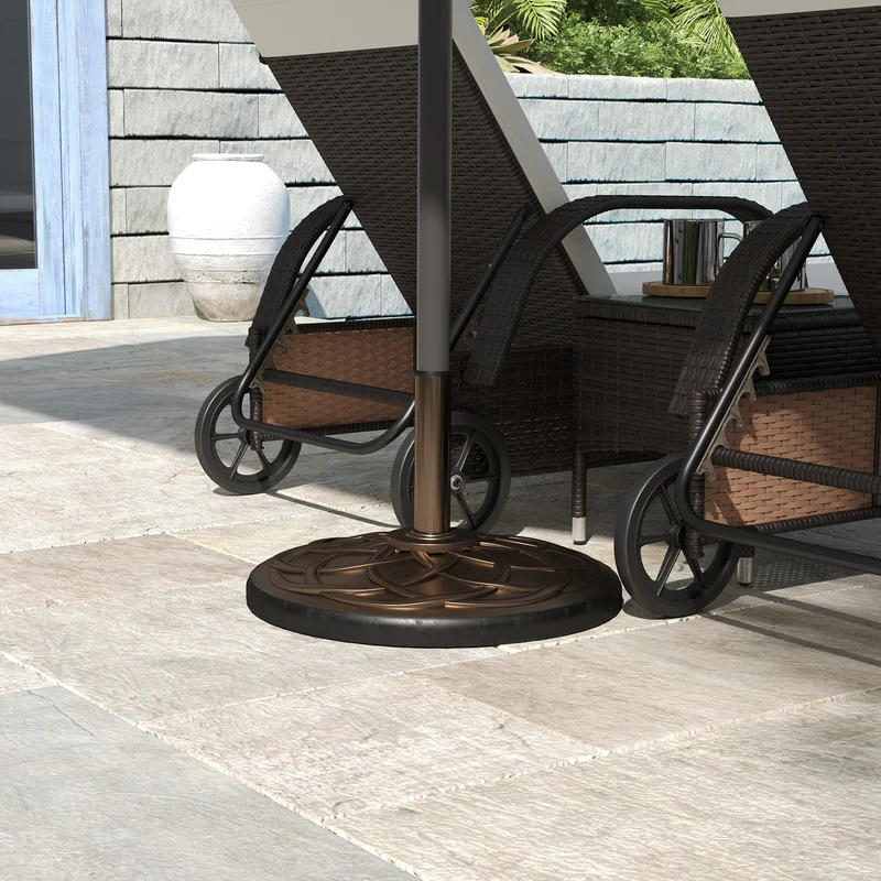 Outsunny Base para Sombrilla de Jardín Peso Neto 19 kg Soporte de Parasol Apto para Mástil de 38mm/48mm Resina para Terraza Patio Exterior Ø54,5x34 cm Bronce