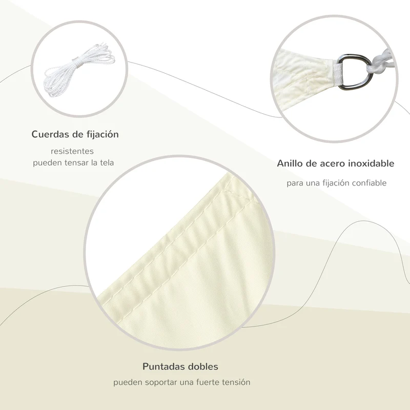 Outsunny Toldo Vela Rectángulo 3x4m Vela de Sombra para Terraza Jardín Camping Resistente al Agua Protección UV Poliéster Color Crema