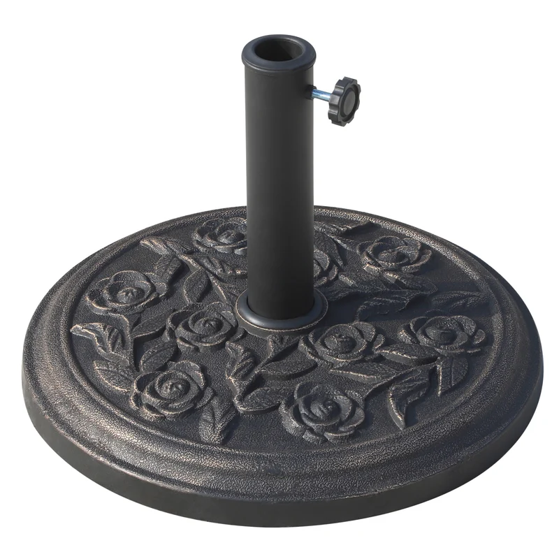 Outsunny Base para Sombrilla de Jardín de 9 kg Soporte de Parasol Redondo de Resina para Postes de 38mm/48mm Ø45,5x31 cm Bronce